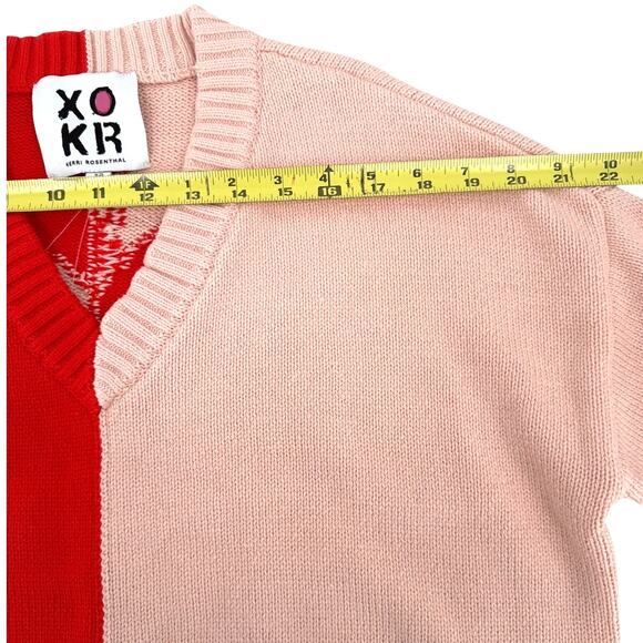 NWT XOKR Kerri Rosenthal V-Neck Colorblock Knit Love Heart Red/Pink Sweater XS - Picture 6 of 8